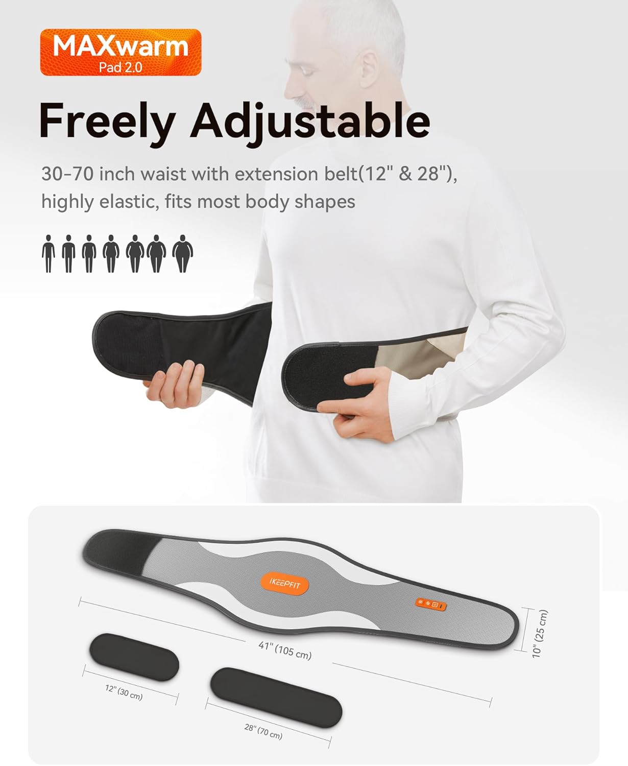 IKEEPFIT MAXwarm 2.0 adjustable waist fit with extension straps