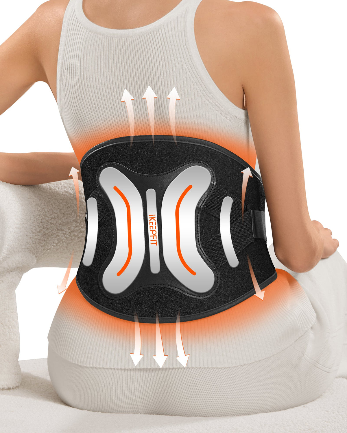 IKEEPFIT MAXwarm 4.0 black cordless heating and massage belt worn around the abdomen