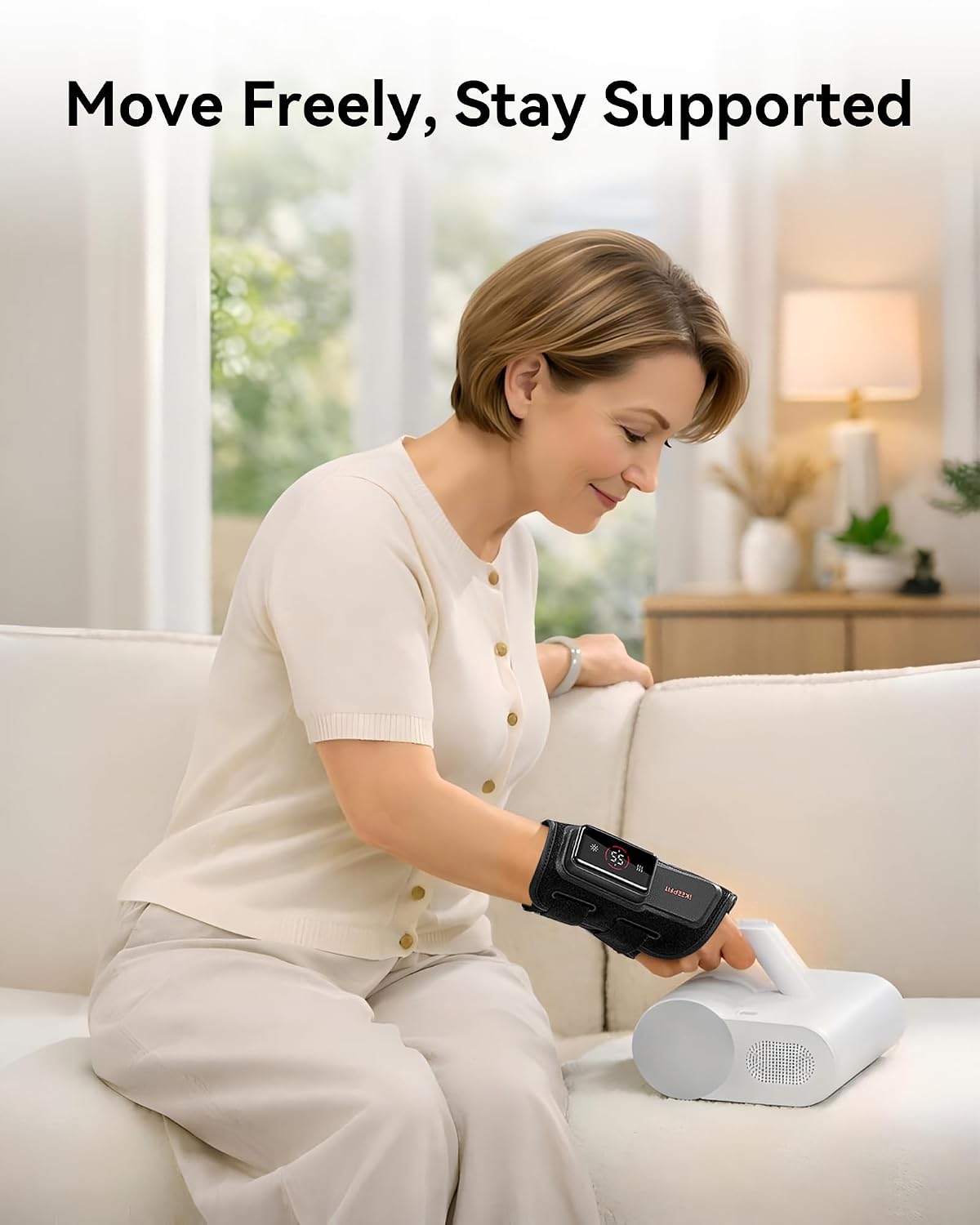 IKEEPFIT MAXease heated wrist brace used during daily tasks