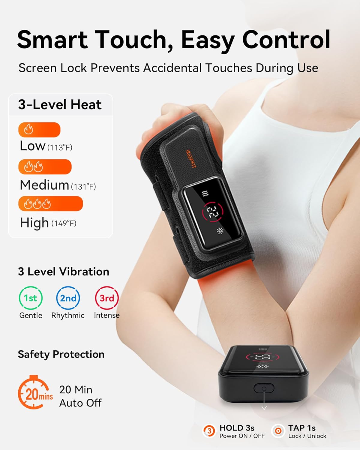 IKEEPFIT MAXease wrist brace heat vibration controls and auto off