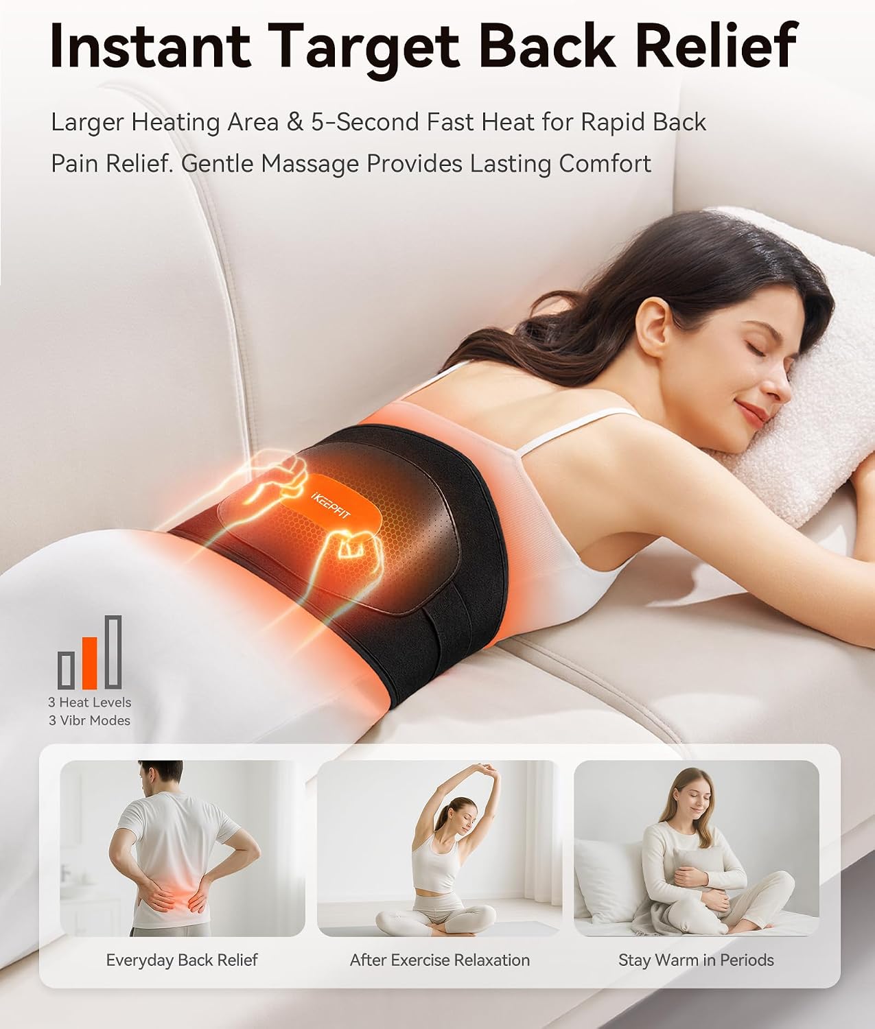 IKEEPFIT MAXwarm 3.0 new black heating pad for targeted back comfort