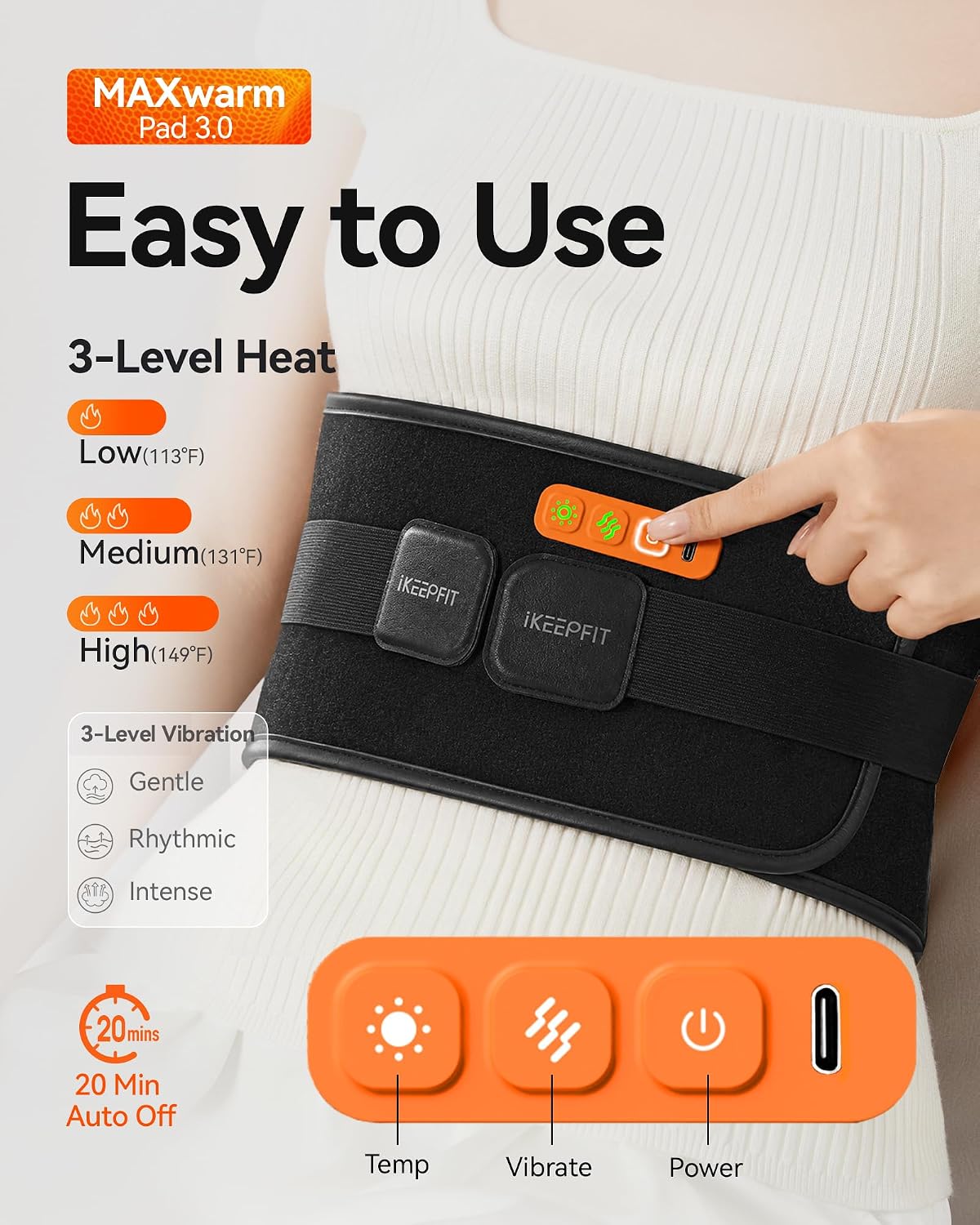 IKEEPFIT MAXwarm 3.0 new black heat vibration controls and auto off