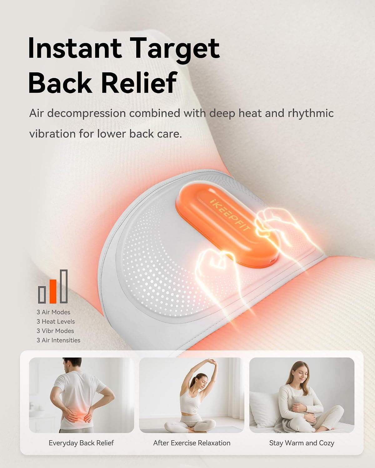 IKEEPFIT MAXwarm 5.0 lower-back air compression heat and vibration modes