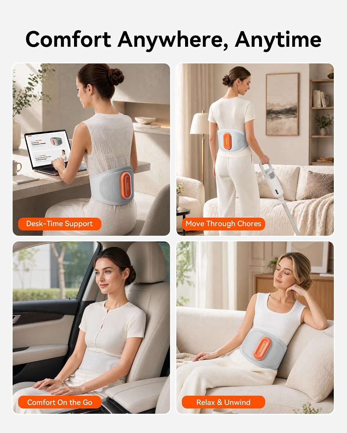 IKEEPFIT MAXwarm 5.0 used at a desk during chores in a car and at home
